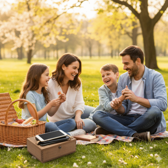 Family enjoying outdoor time without phones