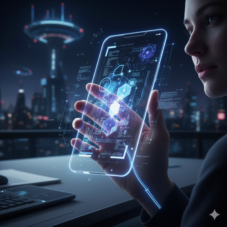 Futuristic smartphone concept glowing in hand