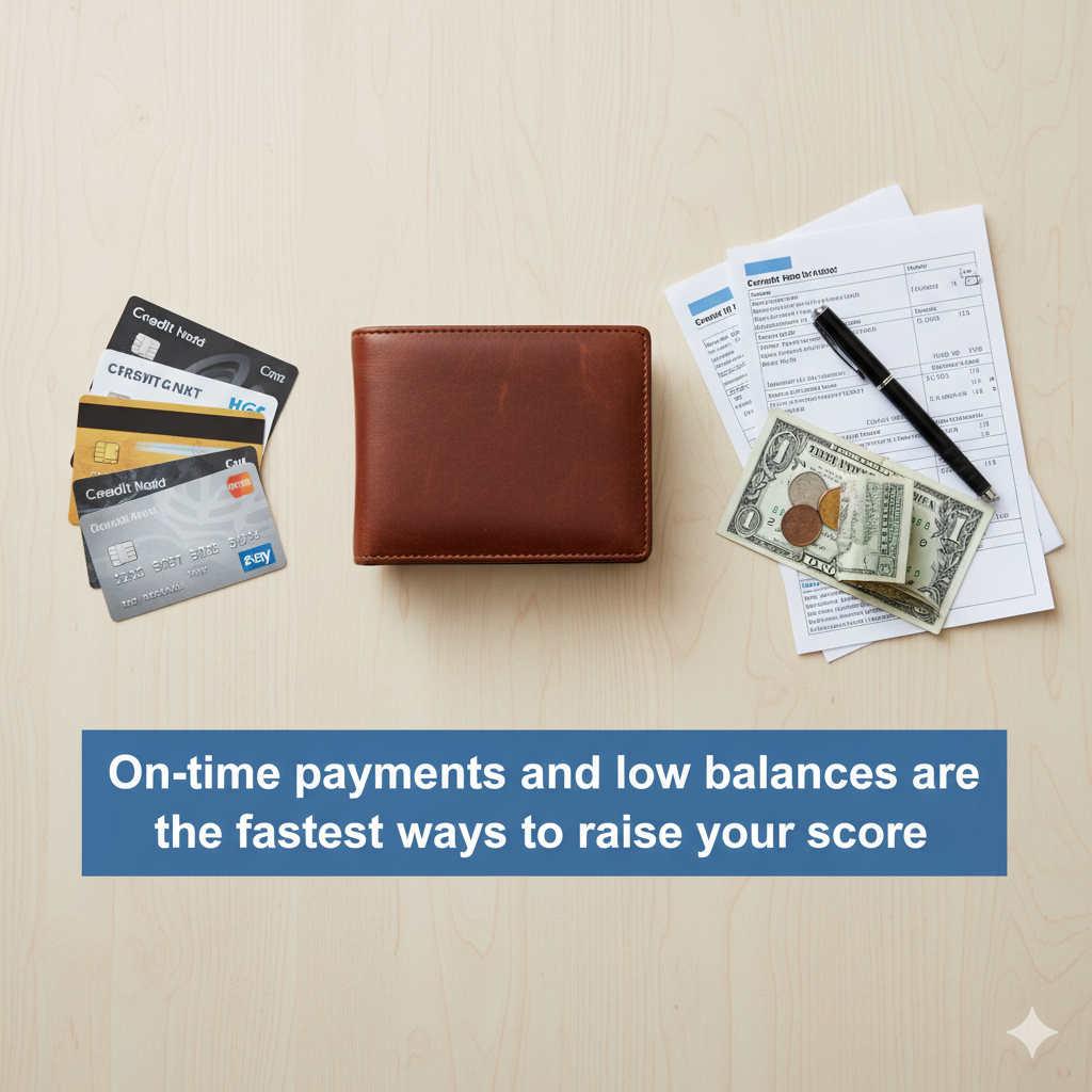Wallet, credit cards and bills neatly organized